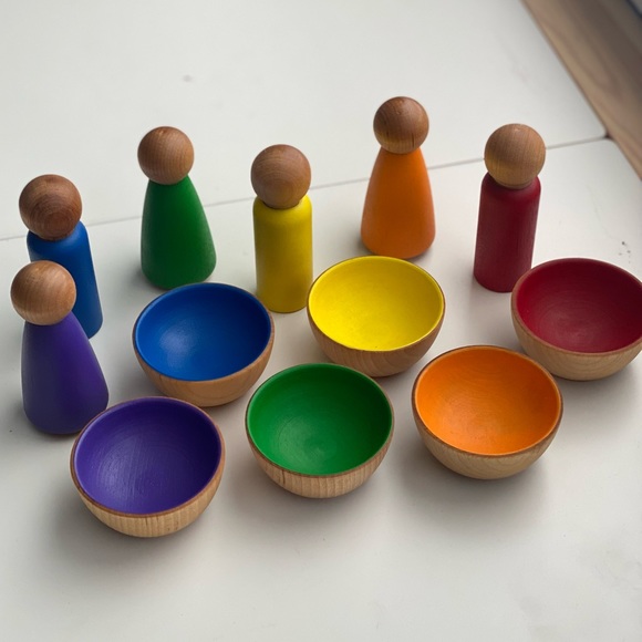 Toddler Rainbow Sensory Play, Montessori Waldorf Wooden Toys - Picture 2 of 10